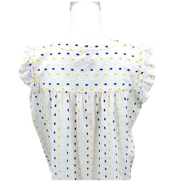 Loft Top Blouse White Blue Yellow Cotton Embroidered Size M - Picture 2 of 5
